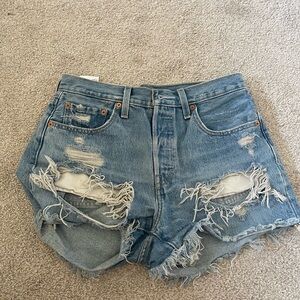 Levi's Distressed Light Blue Denim Cutoff Shorts
